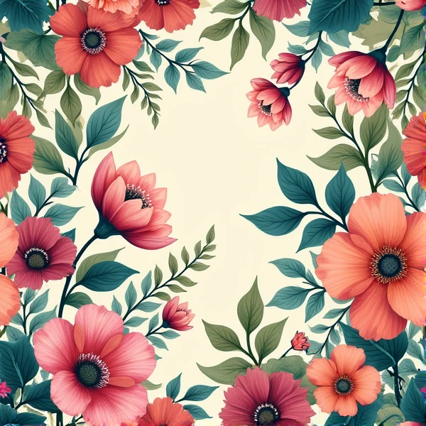 Create a seamless floral flower pattern with detailed botanical elements such leaves, and vines, using a vintage or watercolor style and differeant style like no one can see --tile-s750