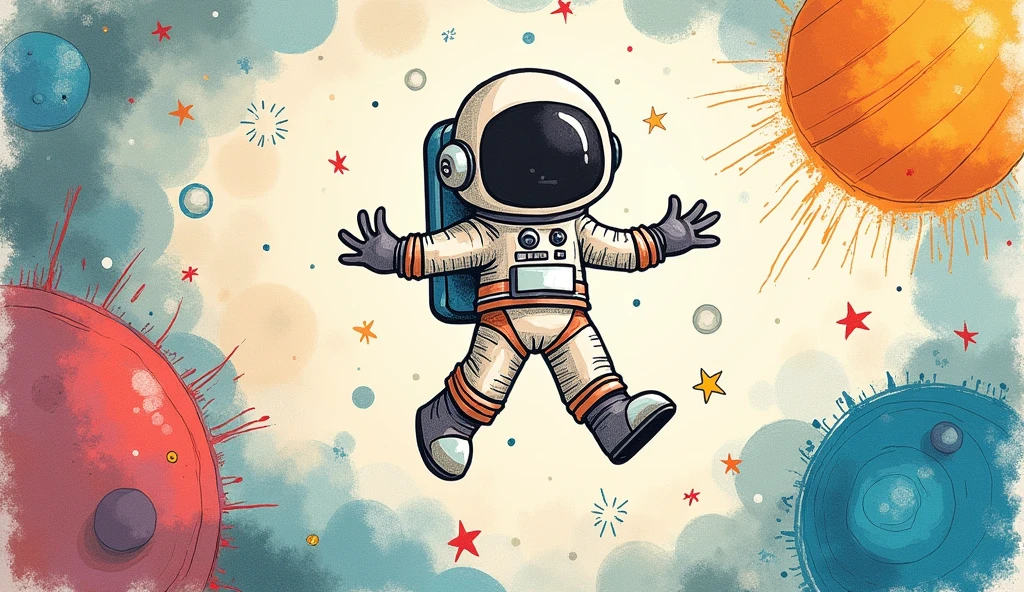 child's drawing of a floating astronaut