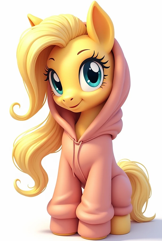 , White Background, Brown Hair, Beautiful Face, Wearing a hoodie, (Highly detailed CG Unity 8k wallpaper), (Highest quality), (Best illustrations), (Best Shadow), Fluttershy, (My little pony)