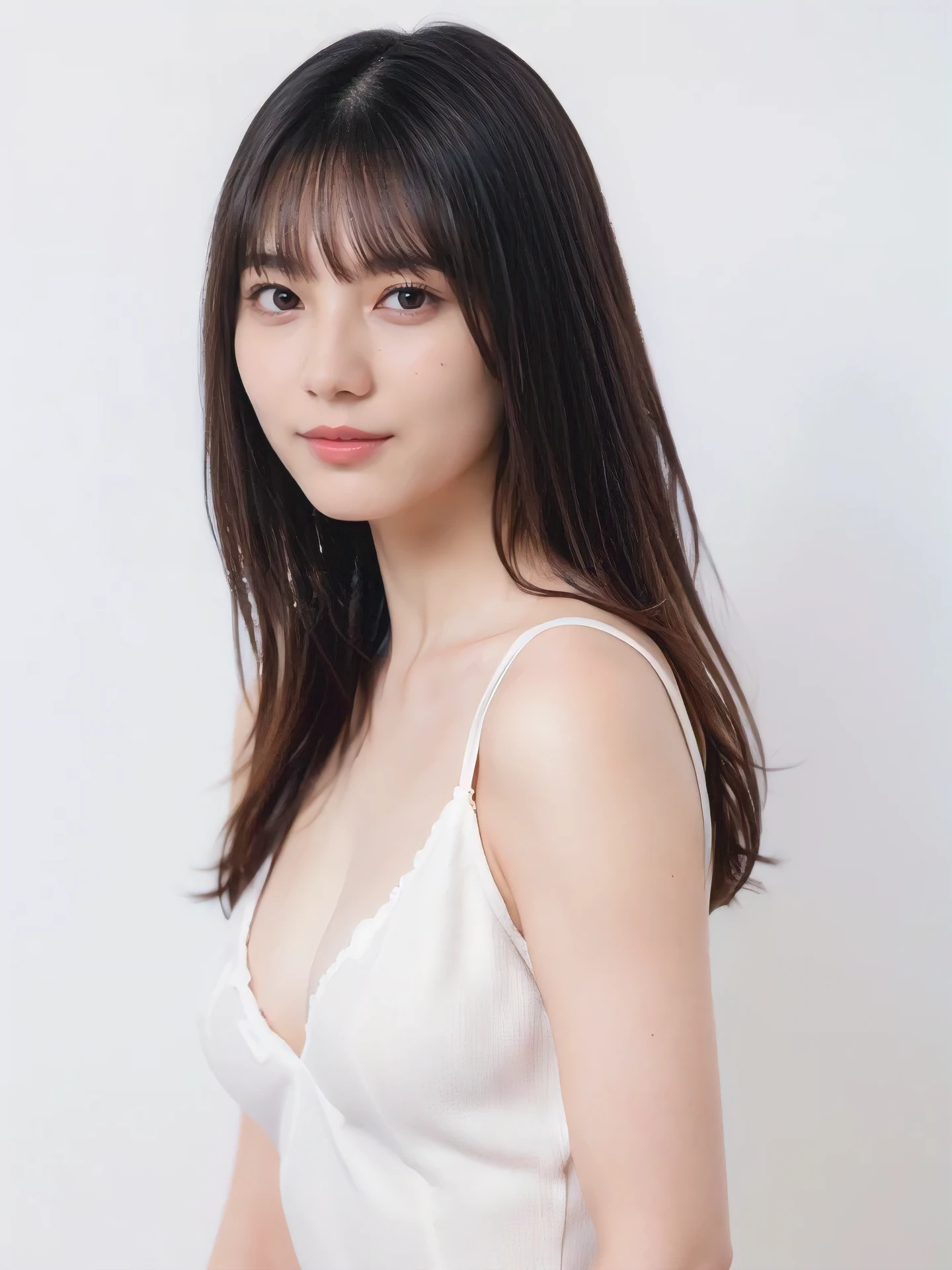 1girl, 2 woman, cute face, Small breasts, medium breasts, large breasts, beautiful face, (perfectly detailed face), ((looking at viewer)), Simple Background, ((white background)), ((white wallpaper)), White skin, (bright lighting:1.2), perfect lighting, photorealistic, (bokeh), UHD, anatomically correct, highres
