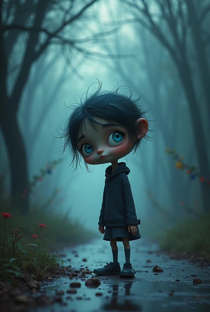 Create in the style of the Disney Pixar movie funnily what depression would be like in the movie, make it a little dark and very little scary