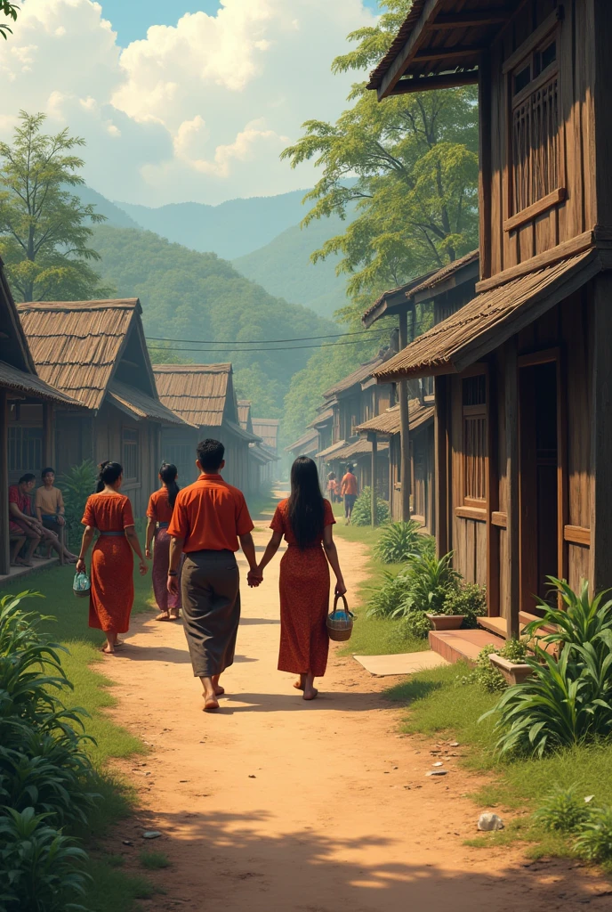 Horizontal picture: Thai Karen people, if a man likes a woman from a certain family, he must come to the woman's house so that the woman will know.