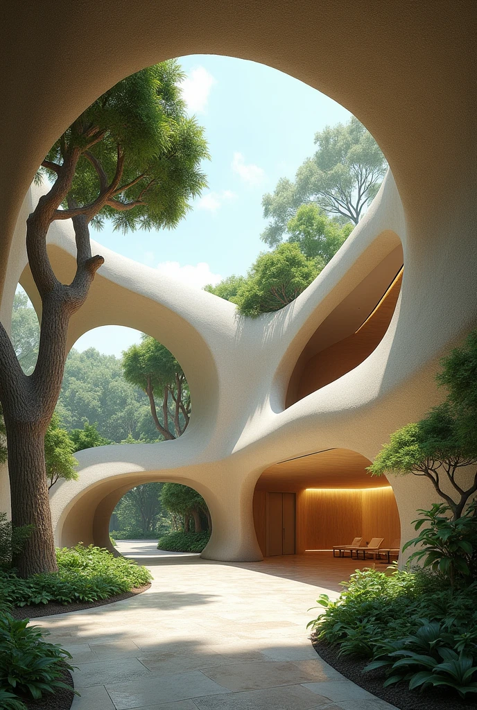 Public space or building inspired by a molle tree that is functional and with good morphology and natural lighting