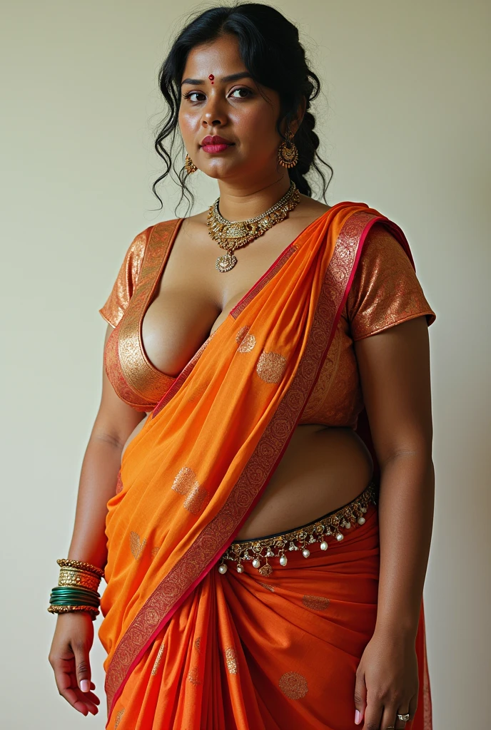 A man wear a saree and blouse with tightly full body showing her big boobs
