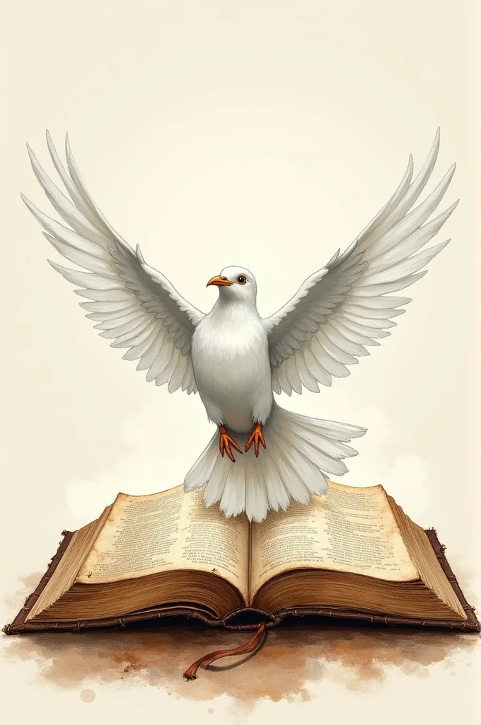 Make a dynamic hand drawn style image,
Of a white dove coming out of a bible