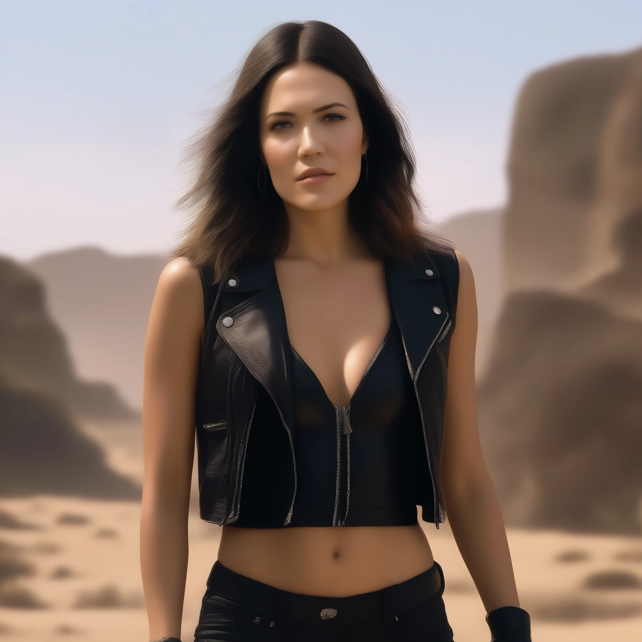 (masterpiece, best quality:1.2), 1girl, solo Mandy Moore as hot heavy metal chick in bralette and leather jacket