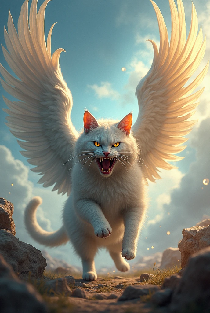 an angry cat with a pegasus