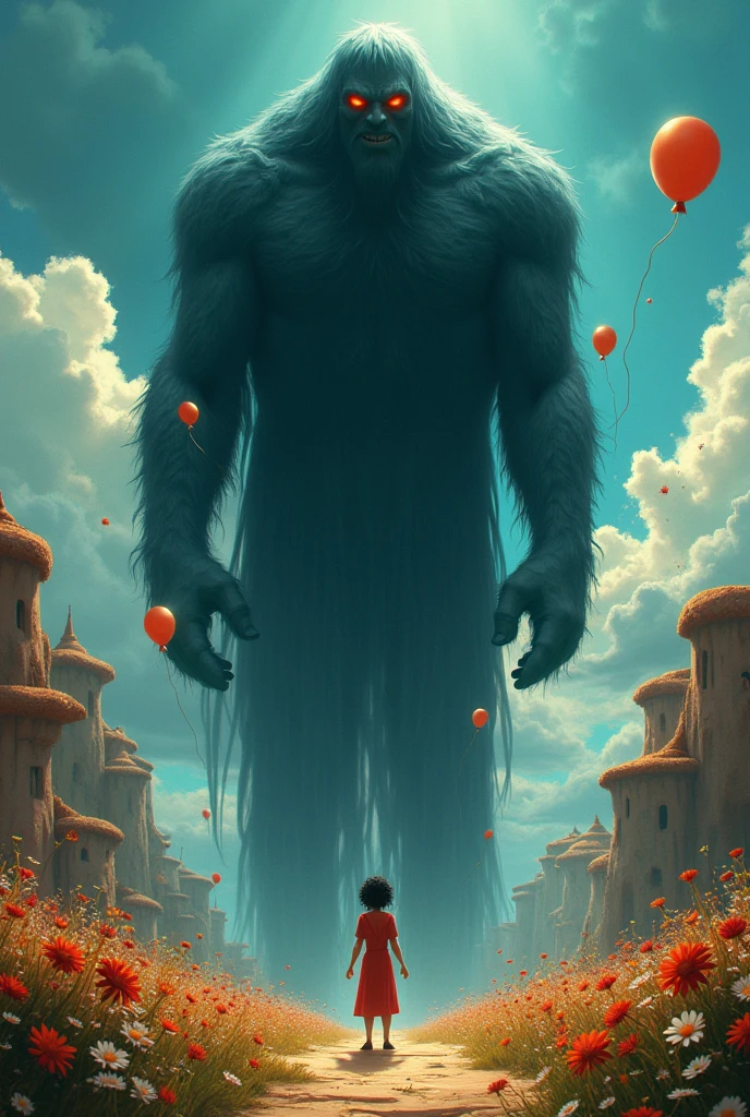 Create in the style of the Disney Pixar movie funnily what depression would be like in the movie, make it a little dark and giant