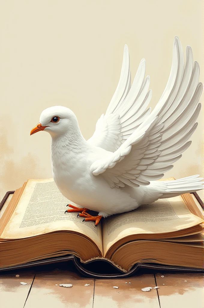 Make a simple dynamic hand drawing style image,
Of a white dove coming out of a bible