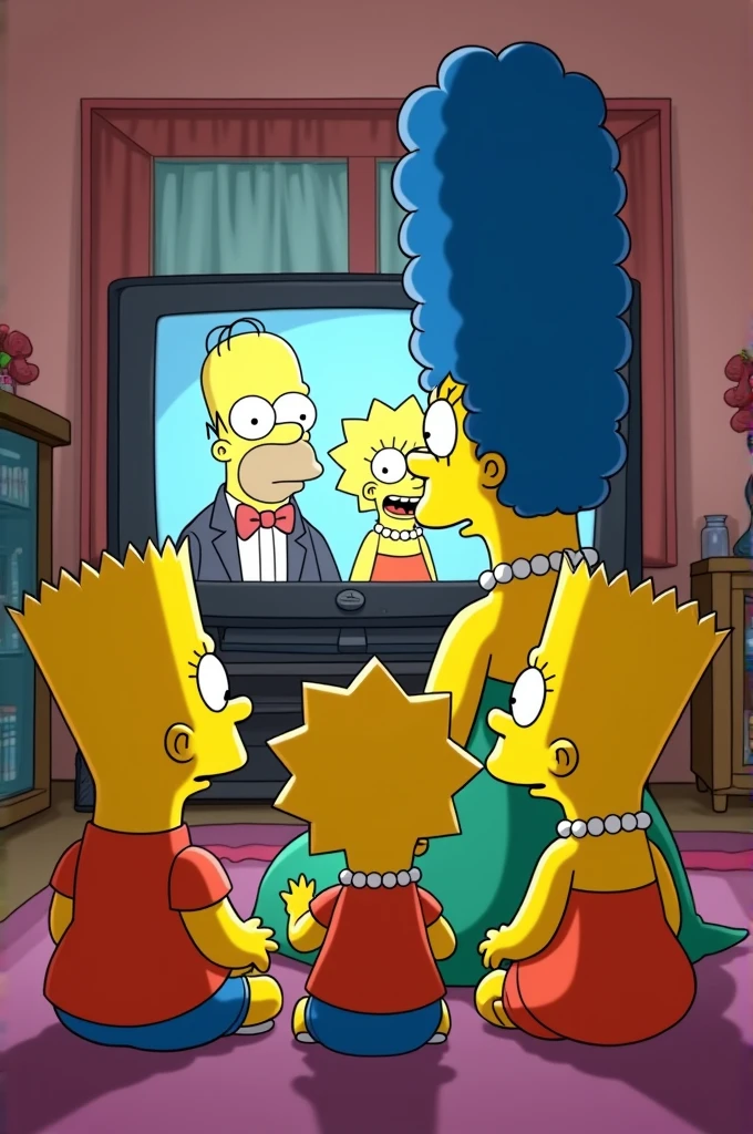 Create an image of the Simpsons watching himself