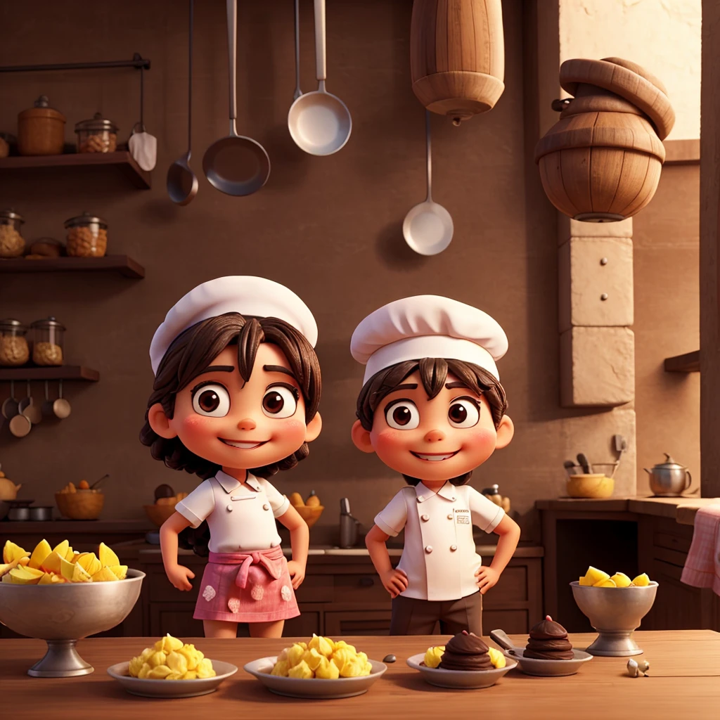 Sweet brigadeiro with arms and legs, a charming smile and expressive eyes, Wearing a chef's hat.