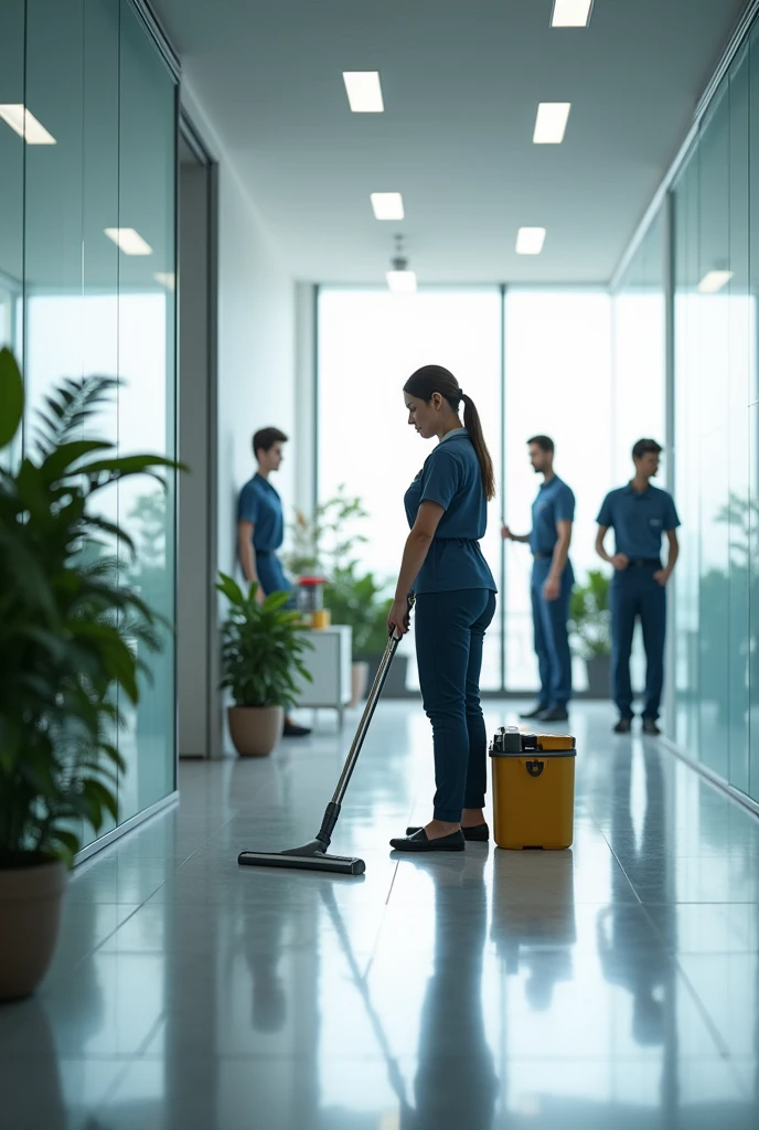 Want img show commercial office and housekeeping staff working their as we are providing manpower want creative