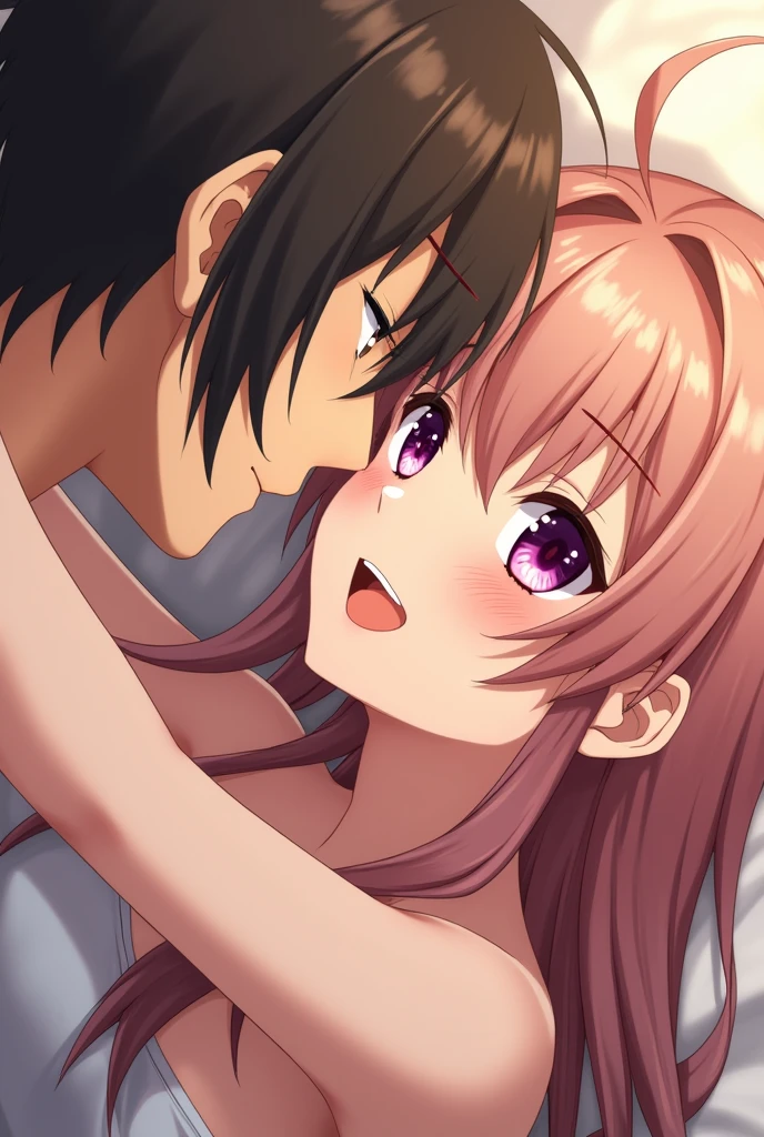 Anime girl having hot sex in bed with a man.