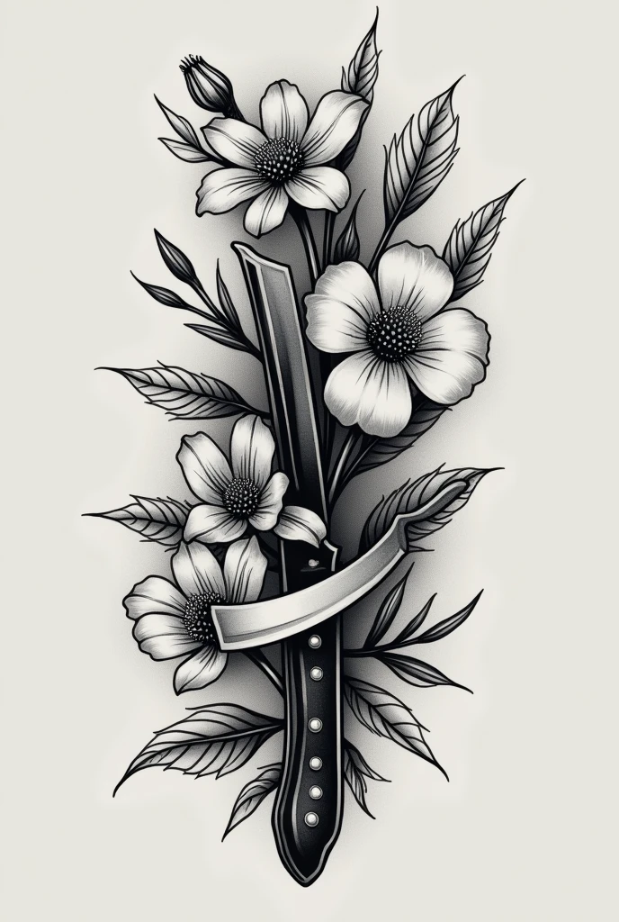 Black and white flower barber blade tattoo 