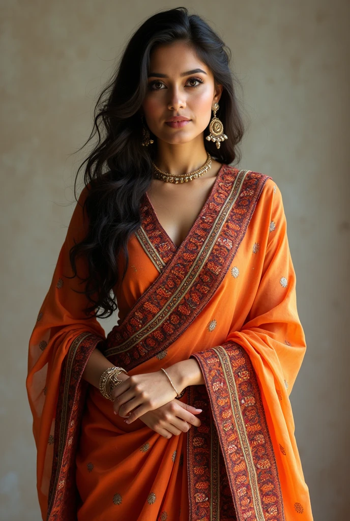 Full body image of Indian hot and sexy lady in blue gujrati kurti with big boobs and fit ass
