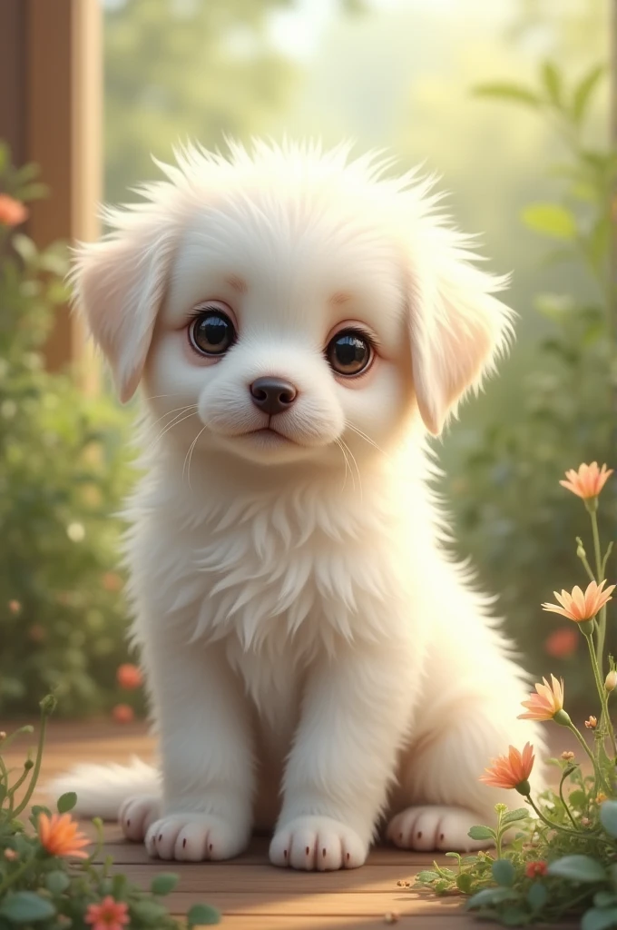 White long-haired puppy