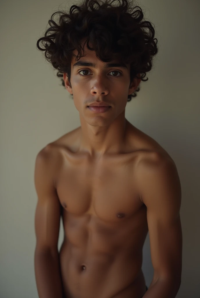 A 16 year old Brazilian with curly straight strong hair naked showing his private parts