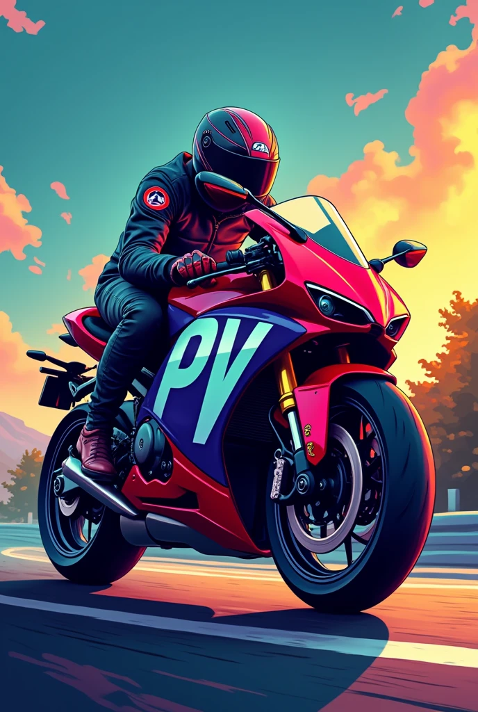 Colourfull PV LOGO FOR VLOGING Channel motorBIKE IN BACKGROUND 