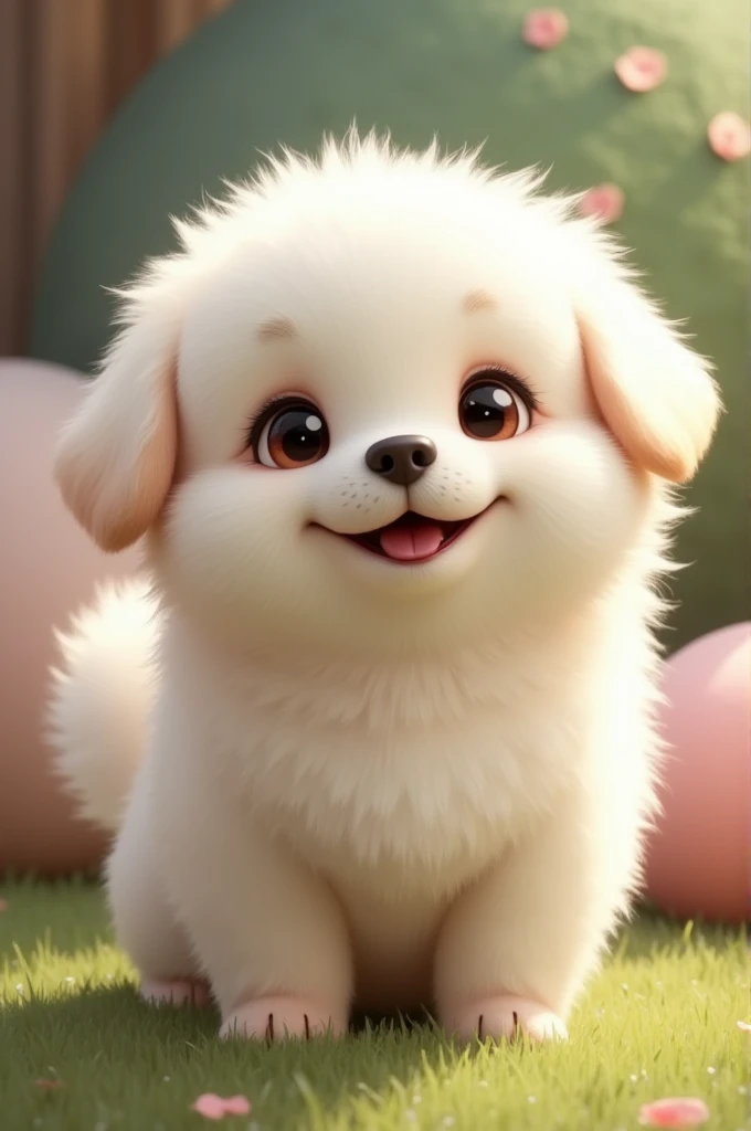Chubby white dog with long hair