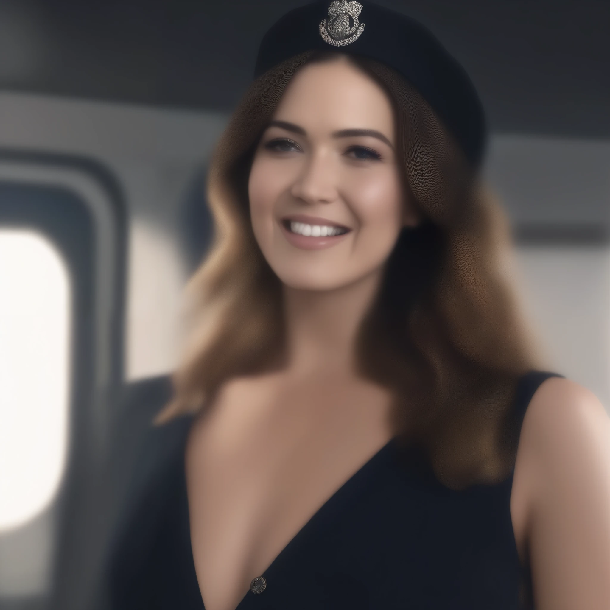 (masterpiece, best quality:1.2), 1girl, solo Mandy Moore as sexy flight attendant
