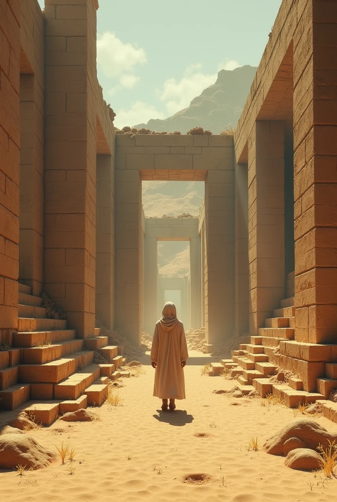 Liminal space minecraft dans un temple du desert avec style VHS