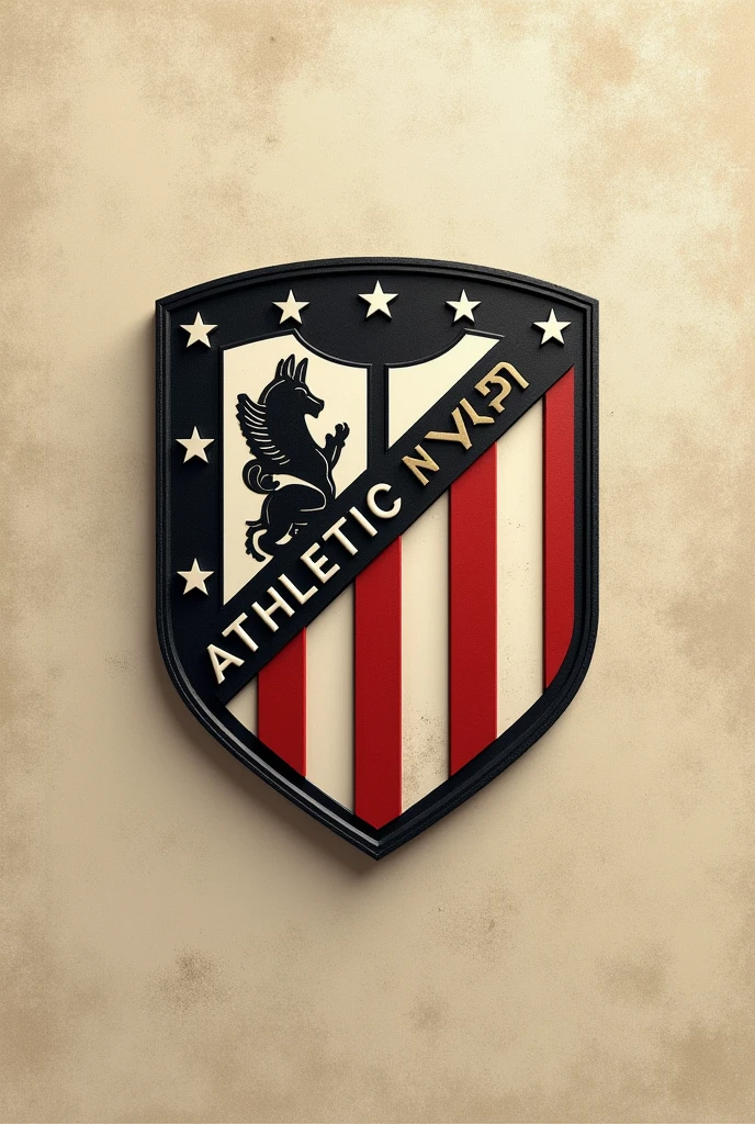 Make the Atletico Madrid shield with the colors beige and black, Now add the name Athletic North