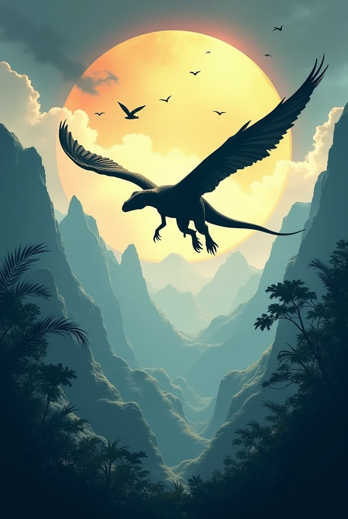 Jurassic World themed birthday invitation template, with flying dinosaur space to insert text and a banner at the top that says DANIEL, In Portuguese.