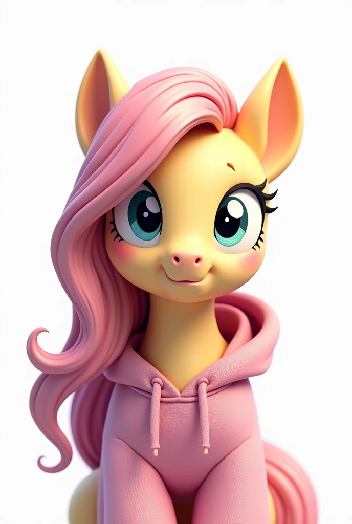 , White Background, Brown Hair, Beautiful Face, Wearing a hoodie, (Highly detailed CG Unity 8k wallpaper), (Highest quality), (Best illustrations), (Best Shadow), Fluttershy,、Embarrassed