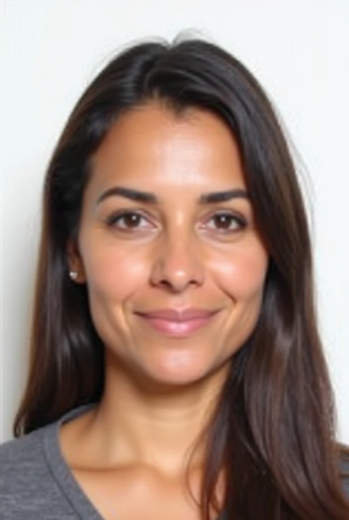 generate a 3x4 color photo for document with the following specifications:The photo must be of a Brazilian woman, in size 3x4 cm, with a minimum resolution of 300 dpi, white background, uniform lighting, and the face centered, with the head straight and not tilted. Use neutral facial expression, avoid accessories that cover the face such as caps, hats and glasses of any kind