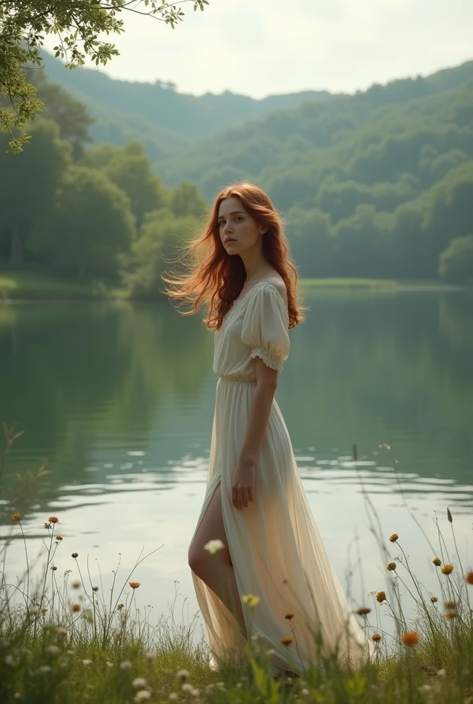 Beautiful british girl, County side lake