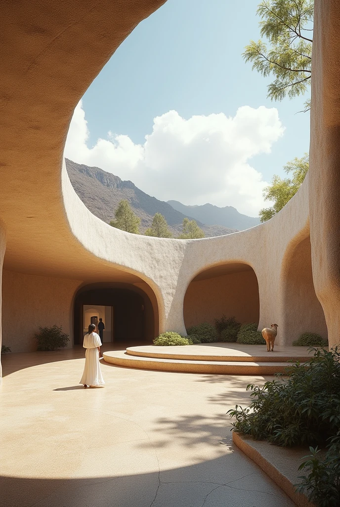 Public space or building inspired by a vicuña or Andean llama that is functional and with good morphology and natural lighting (architecture)