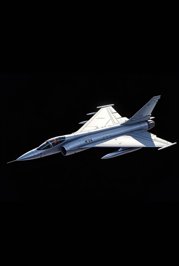 make an illustration of a silver IAI KFIR aircraft, parked with black background another image