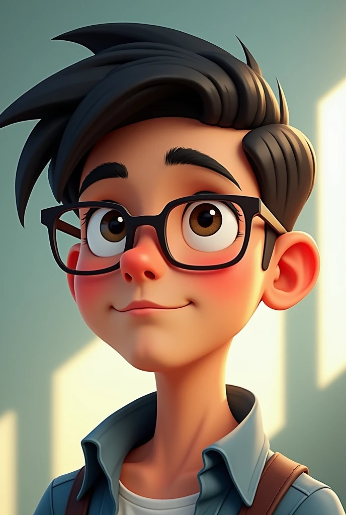 2d animation pic of handsome boy with black hair wearing specs