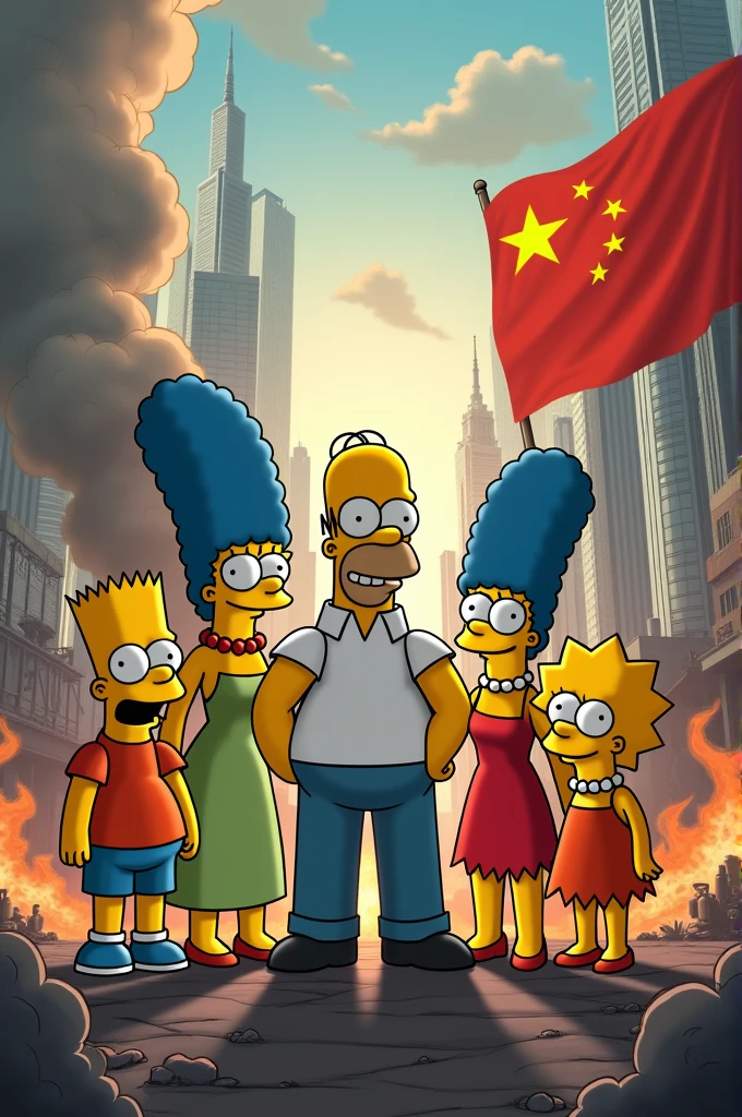 Create a picture of the Simpsons at War with China