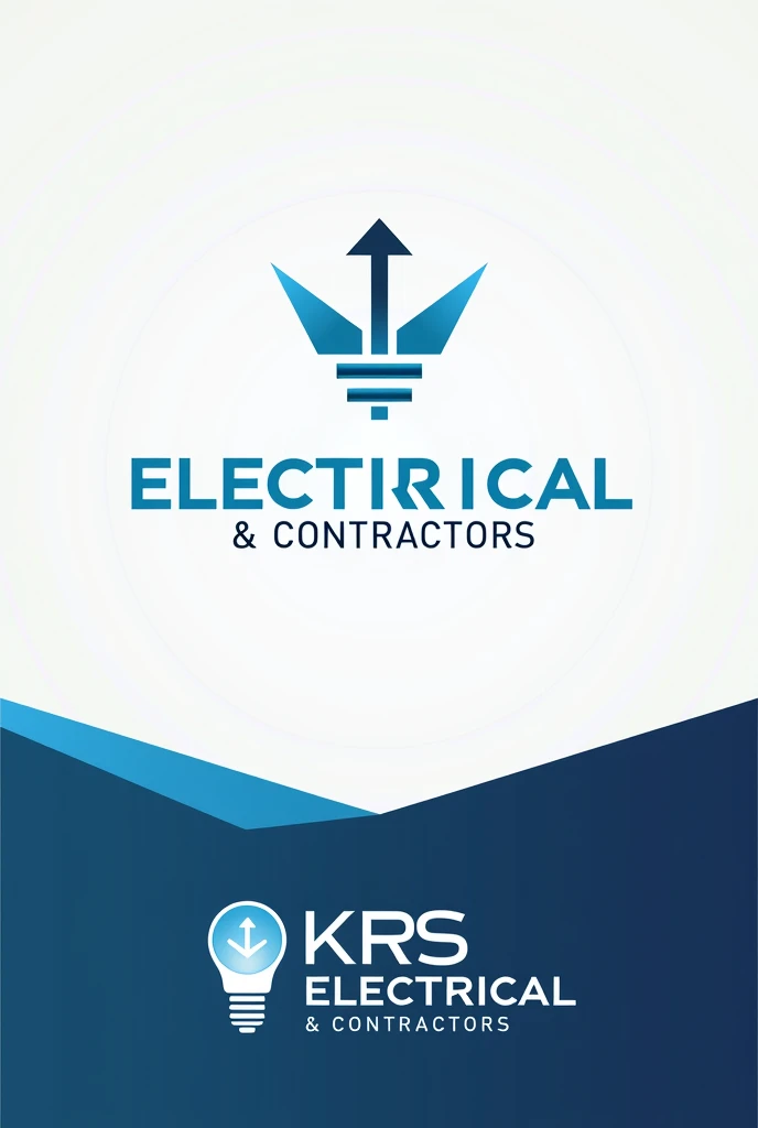 Design logo of KRS Electrical & Contractors ith decent font design with led bulb with upside growing arrow logo which simple colours combination with tagline A world of new electrical solution