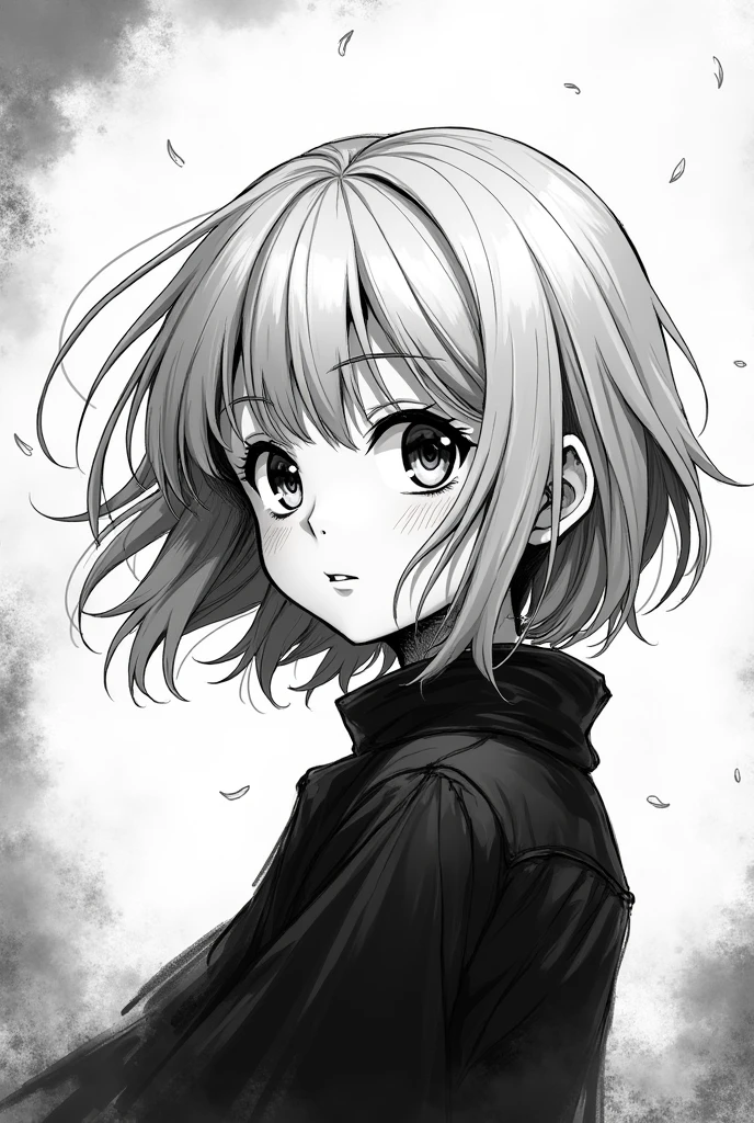 Manga Style, Blonde girl, Black and white