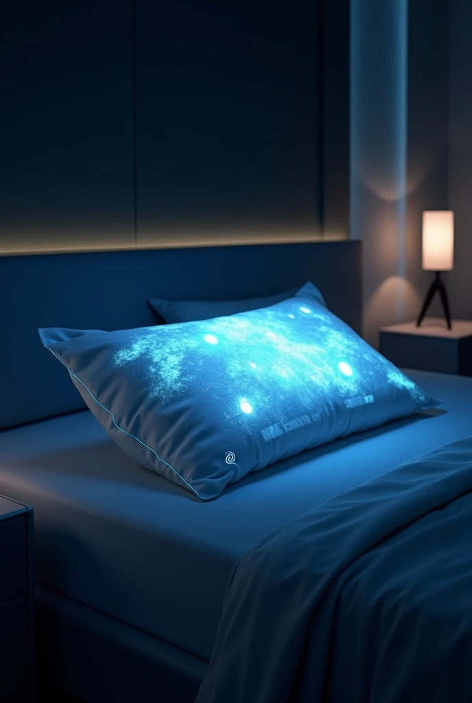 Futuristic pillow who record dreams show highlight pillow and use less light & change background