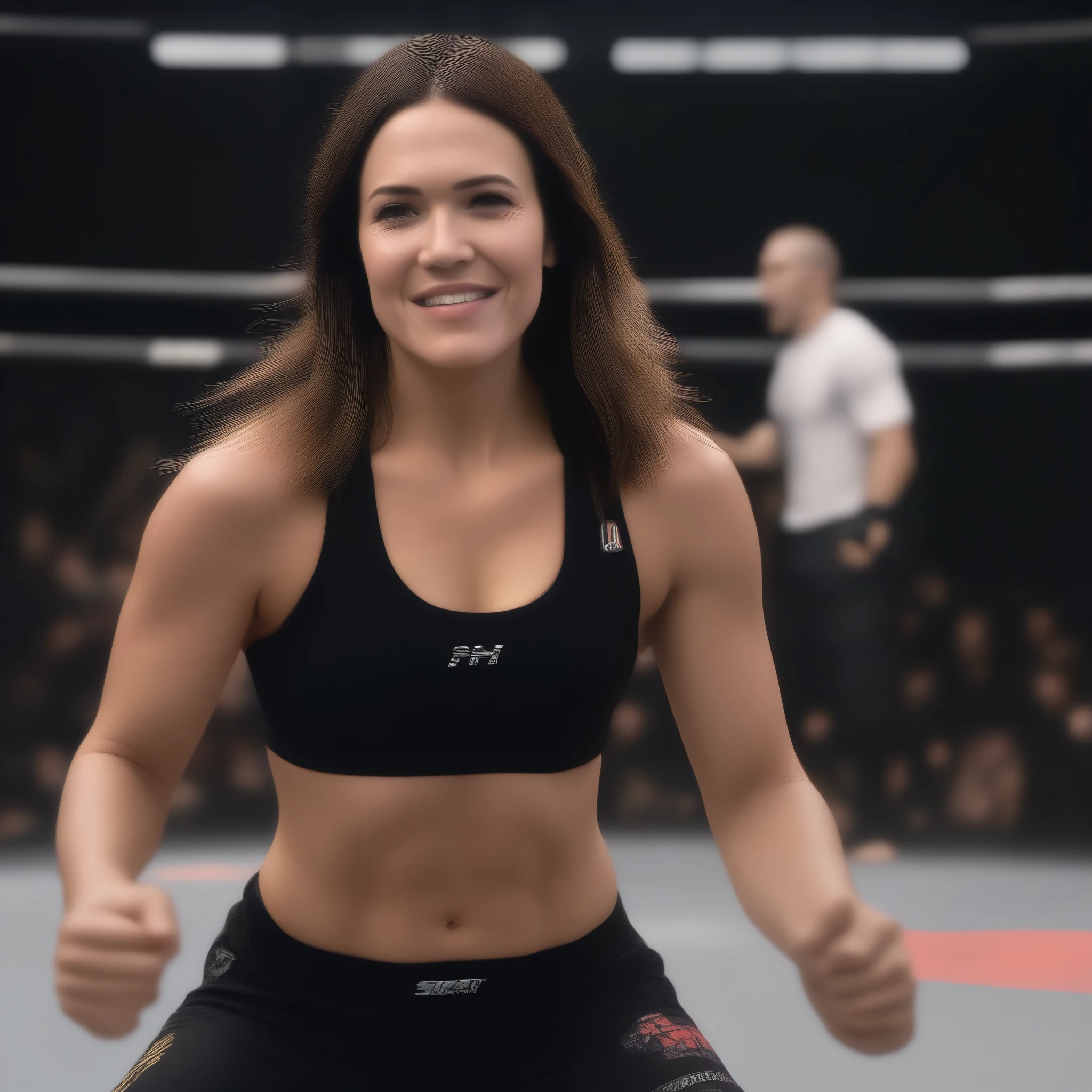 (masterpiece, best quality:1.2), 1girl, solo Mandy Moore as athletic, fit MMA fighter