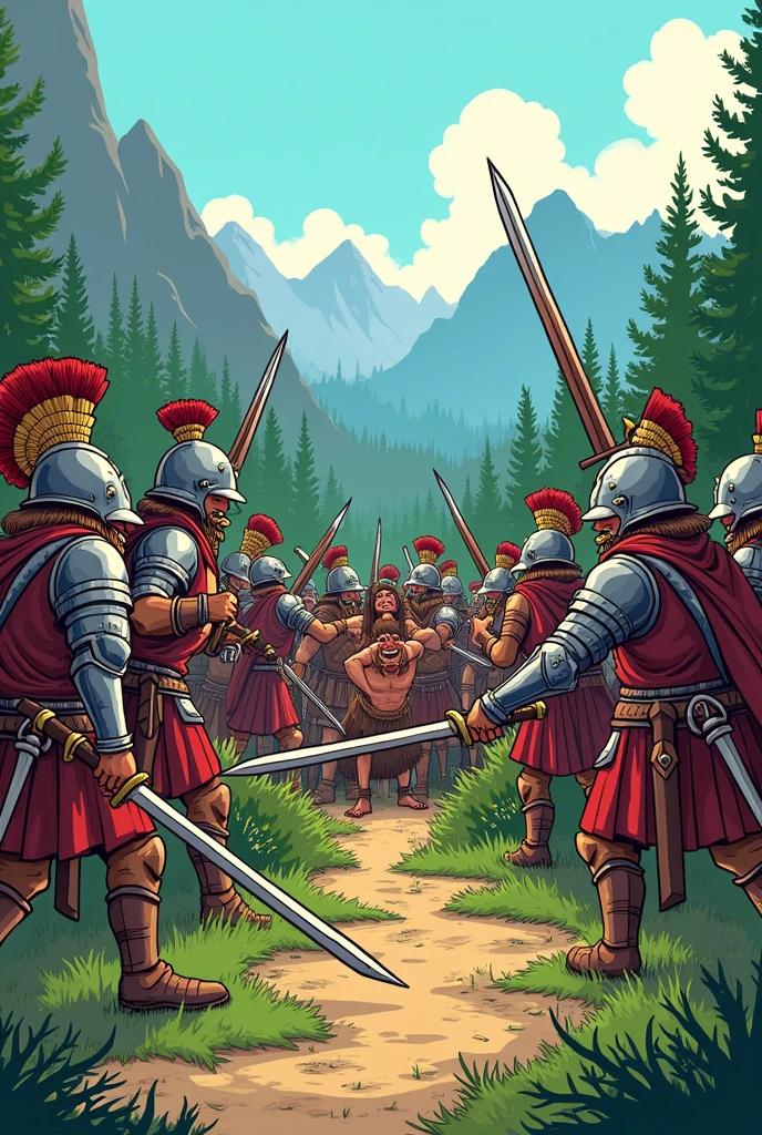 Europeans defeating indigenous people in cartoon style