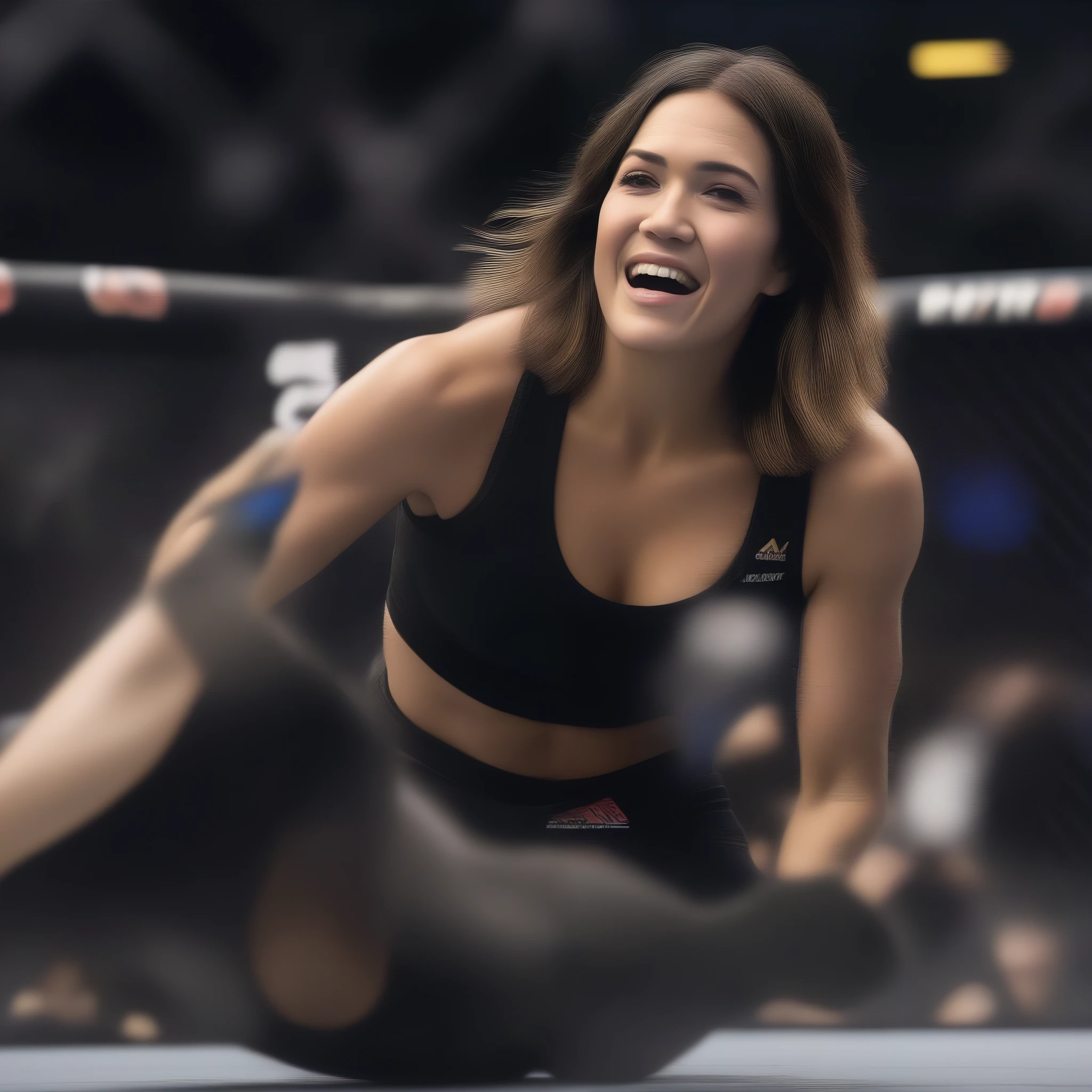 (masterpiece, best quality:1.2), 1girl, solo Mandy Moore as athletic, fit MMA fighter