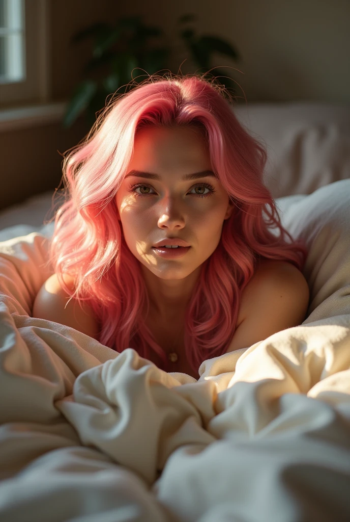 Image of karol g with pink hair waking up at 8 in the morning