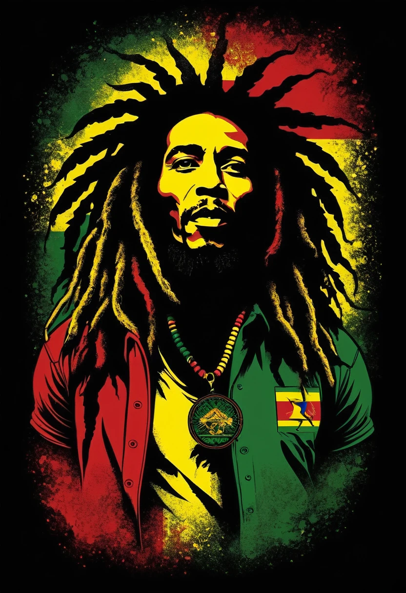 A Jamaican lion, dancing reggae, Unripe, yellow and red, Bob Marley T-shirt