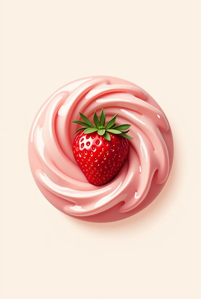 Create a circular logo for an edible product with text and theme of strawberries and mary cream