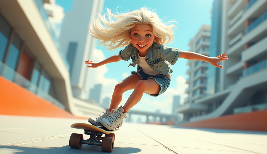 girl, skateboard, White blonde hair
