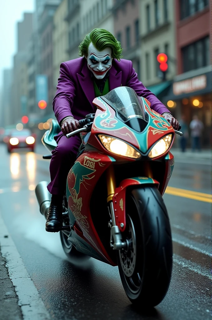 Joker drag racing motorbike, Batman's enemy uses a Supra motorbike