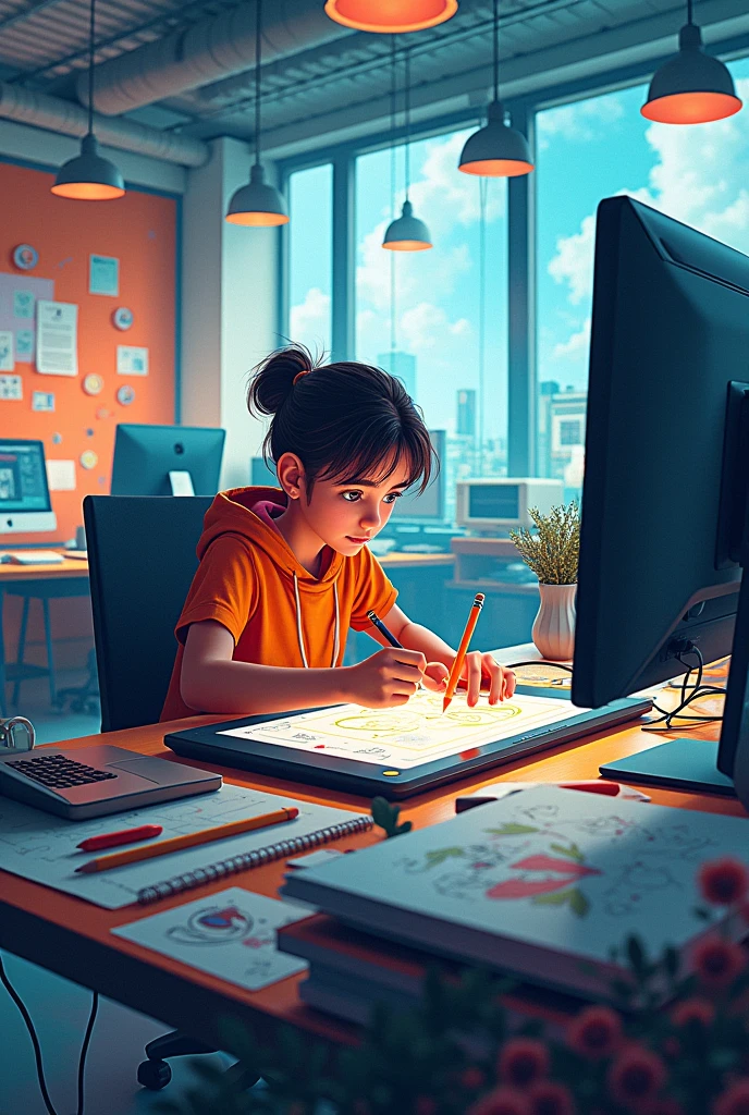 Create an image that contains elements of Office Automation and Art Education
