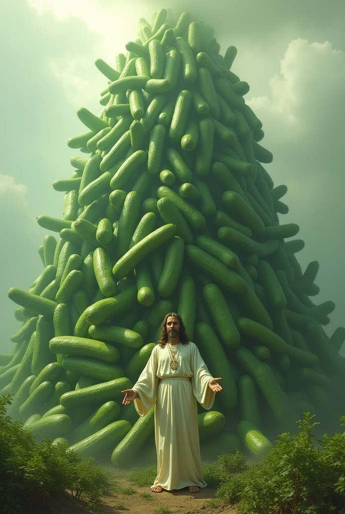 Jesus with a mountain of pickles