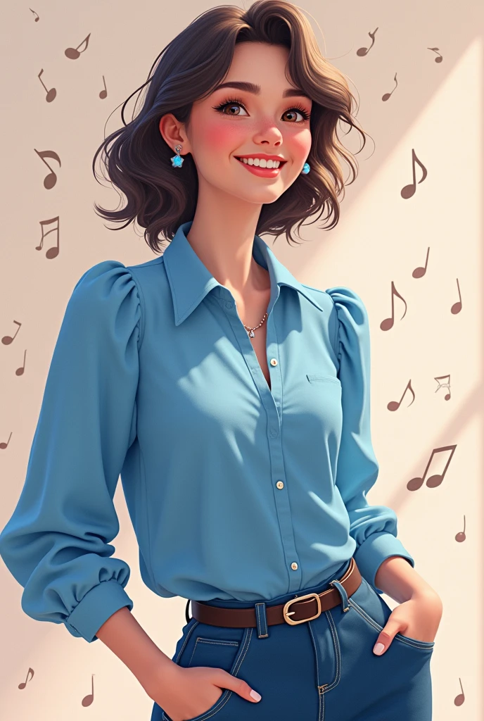 Blue blouse with musical notes
