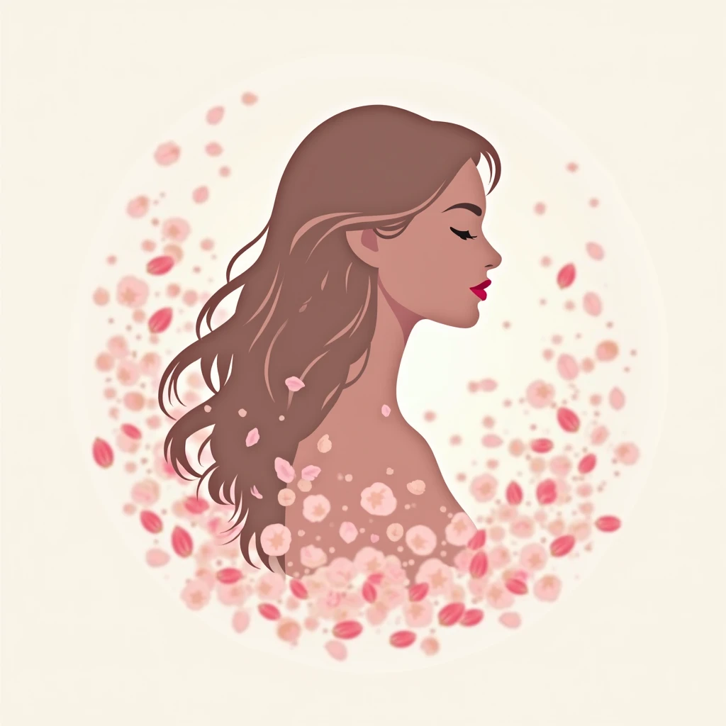 Please create a logo for a woman with silky hair.&#39;Falling petals and silhouette of a profile, Not so extensive
