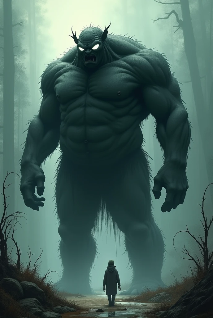 Create in the style of the Disney Pixar movie funnily what depression would look like in the movie, make it a little dark and giant and make it have white eyes